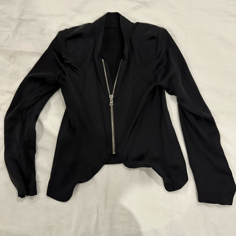 RtA Black Silk Zip-Front Blouse